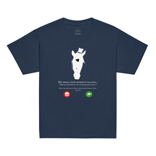 Tshirt marine avec un motif cheval steampunk et une phrase humoristique