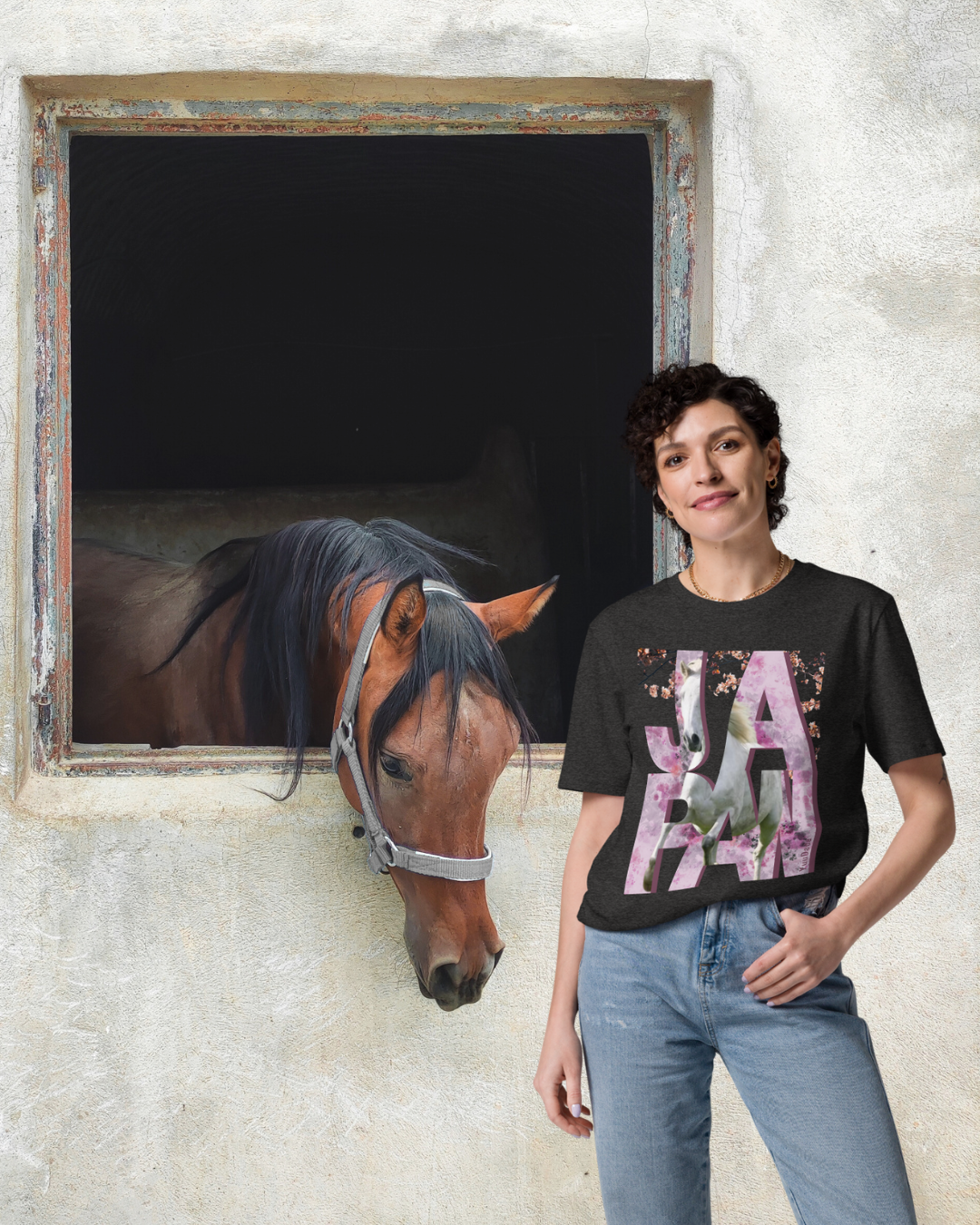 T-shirt Cheval Femme Crème – Eau en Couleur T-shirt Cheval Femme Crème – Eau en Couleur