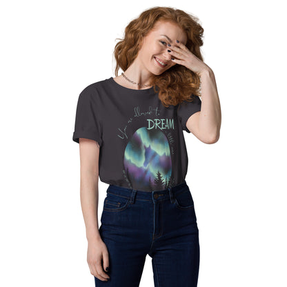 Tshirt aurores boréales et cheval gris anthracite porté par une femme cavalière