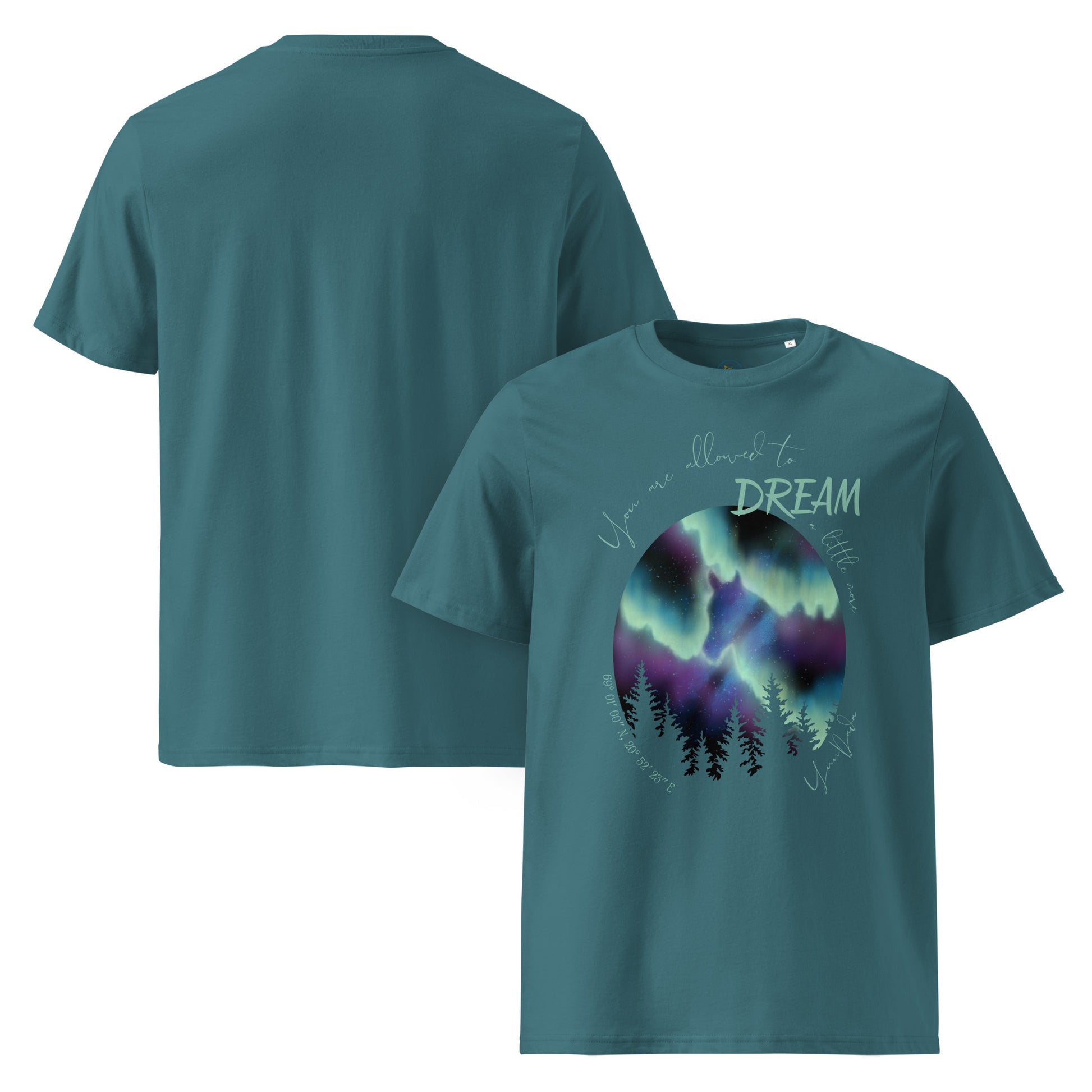 Tshirt cheval aurores boréales bleu de face et de dos