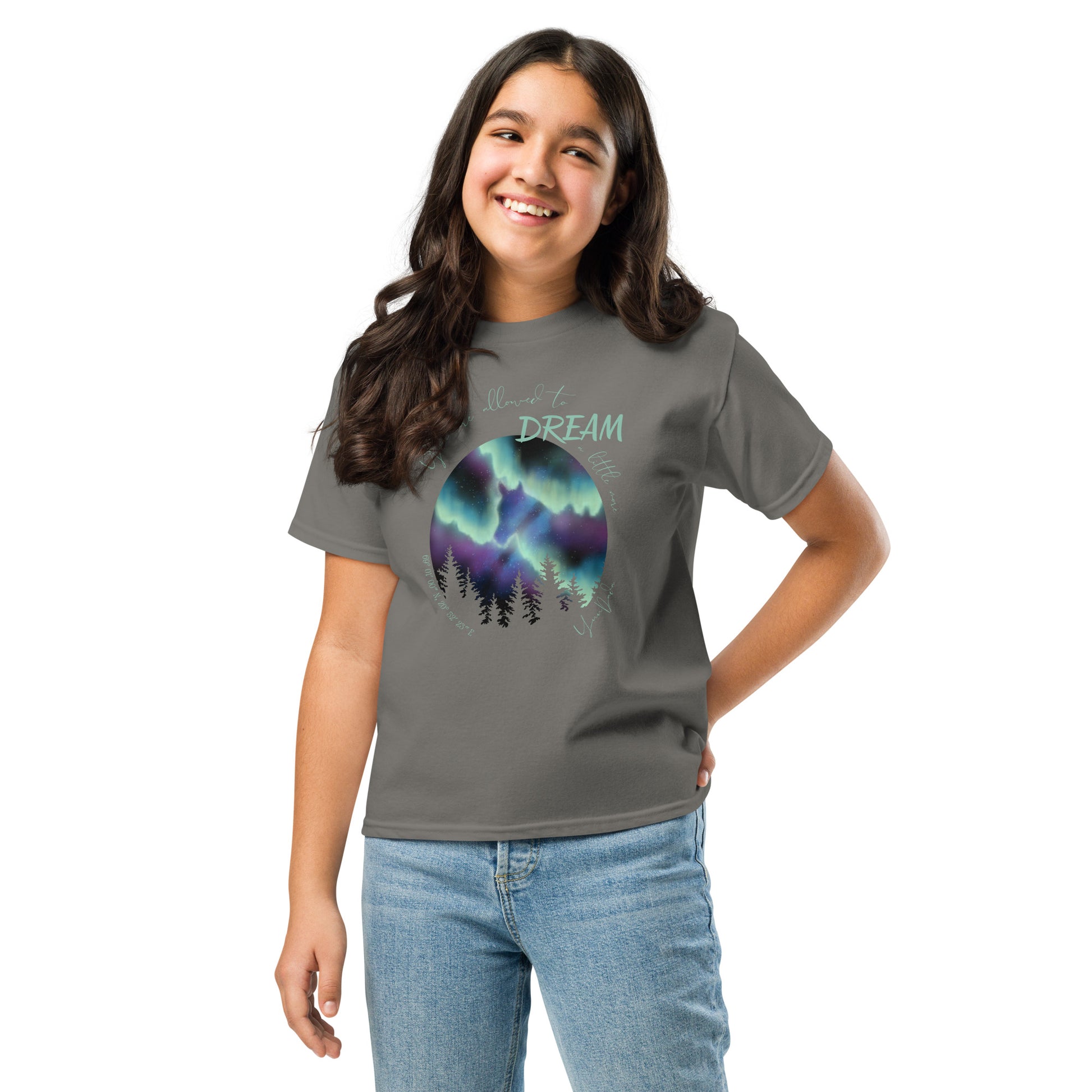 Tshirt cheval aurores boréales gris anthracite porté par une fille