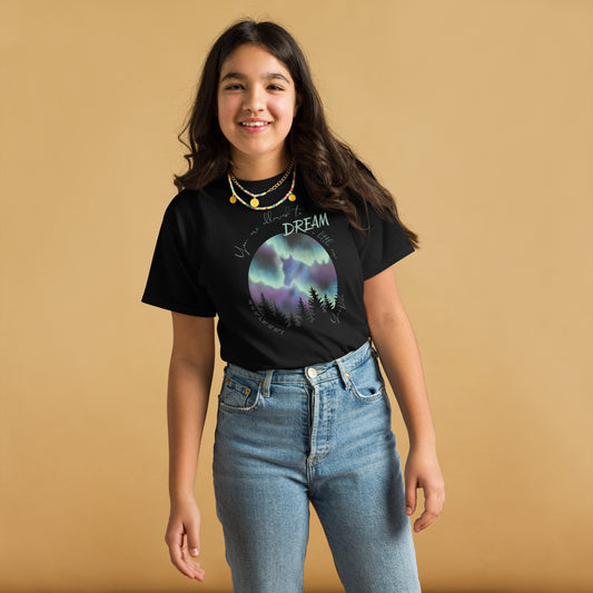 Tshirt cheval aurores boréales noir pour enfants, porté par une fille