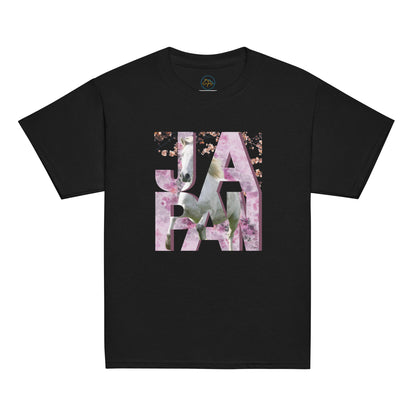 Tshirt noir avec un motif de cheval et de cerisiers japonais