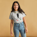 Tshirt gris chiné avec motif cheval steampunk et phrase humoristique, porté par une fille adolescente