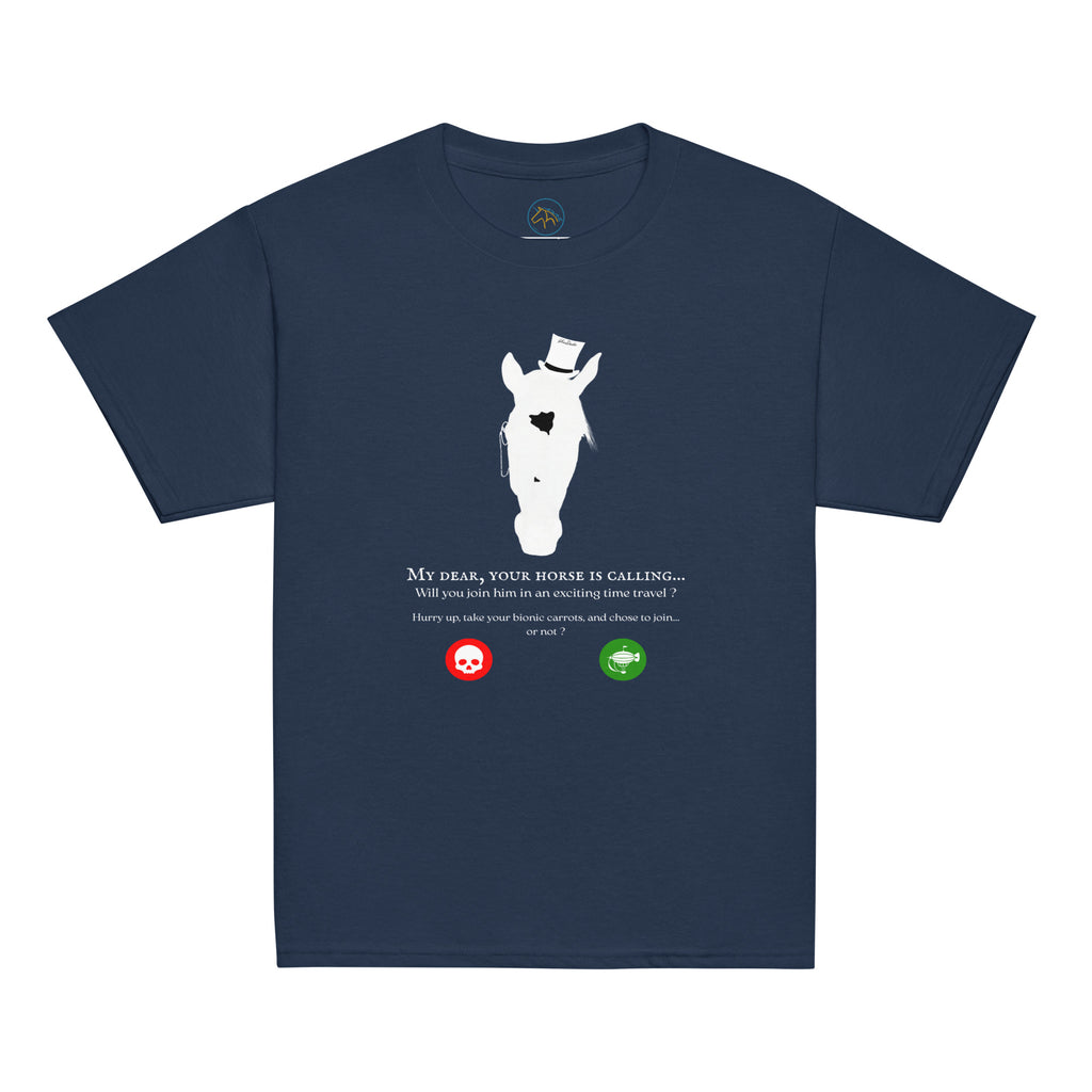 Tshirt marine avec un motif cheval steampunk et une phrase humoristique