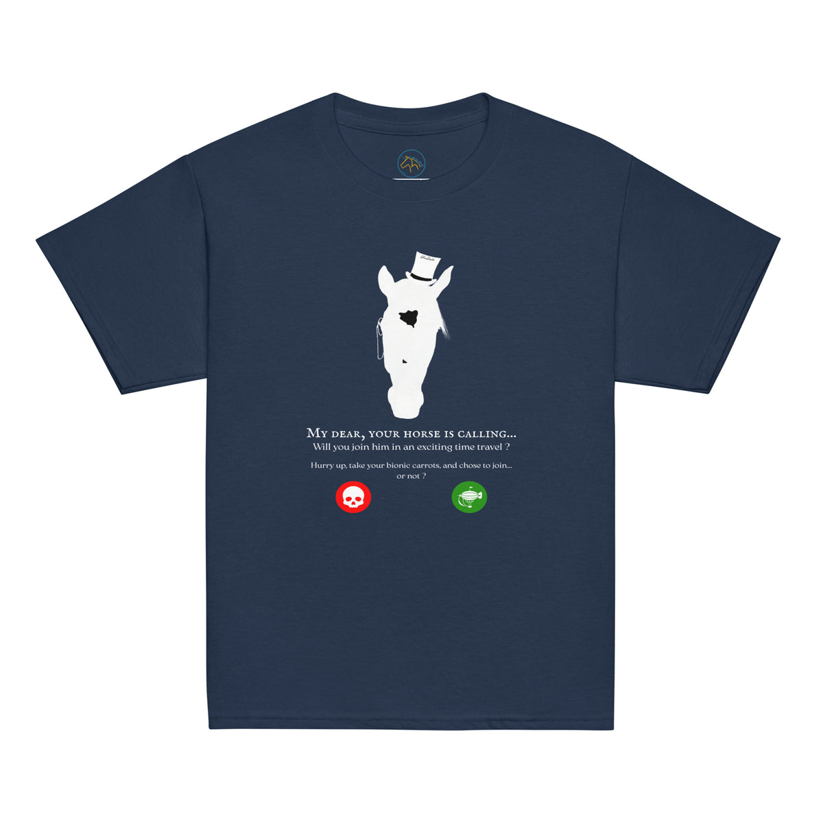Tshirt marine avec un motif cheval steampunk et une phrase humoristique