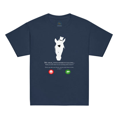 Tshirt marine avec un motif cheval steampunk et une phrase humoristique