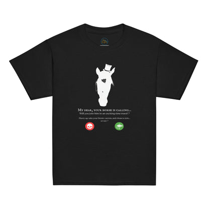 Tshirt noir avec motif cheval steampunk et phrase humoristique