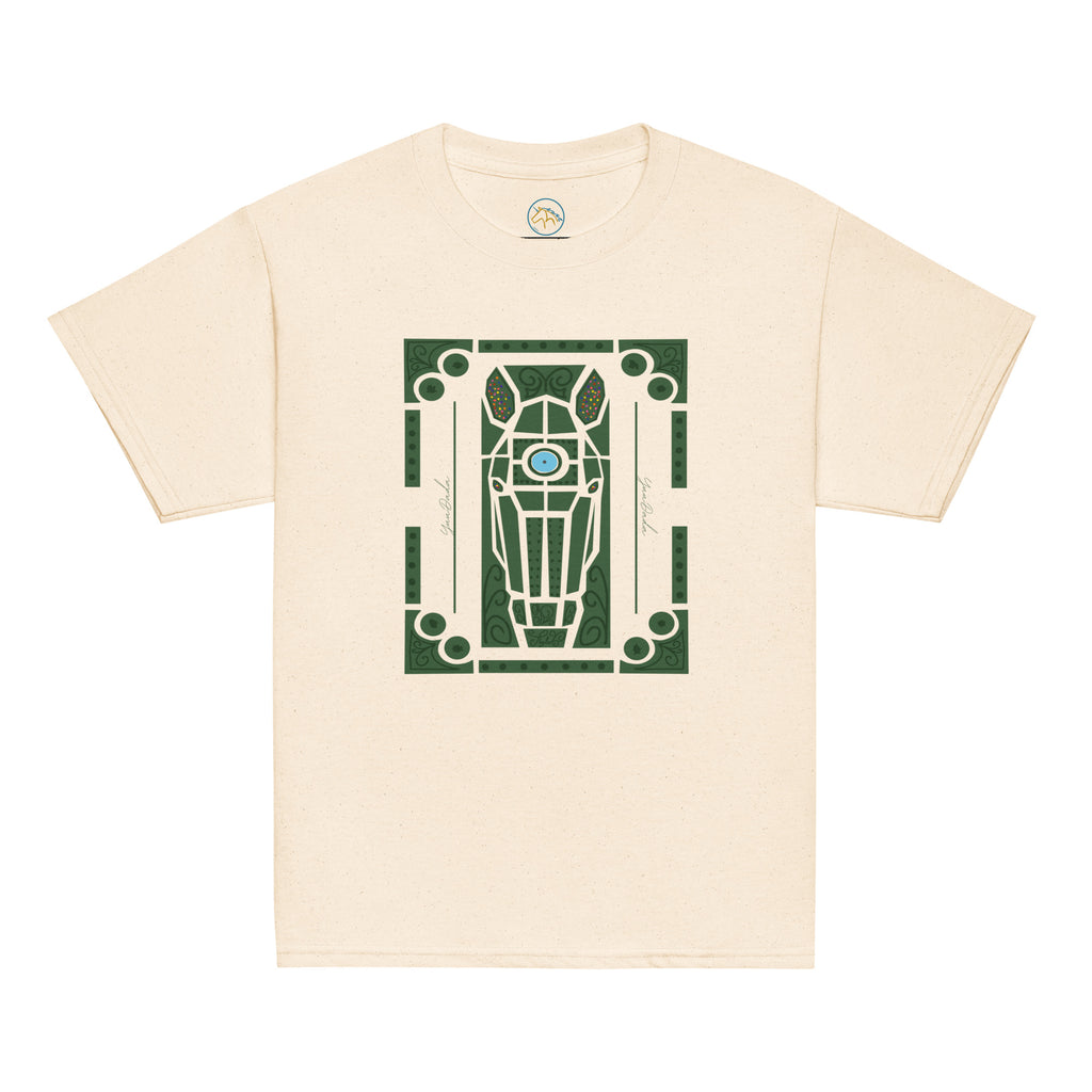 Tshirt beige avec motif tête de cheval dans les jardins à la française de Versailles