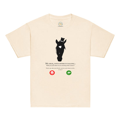 Tshirt beige avec un cheval steampunk et une phrase humoristique